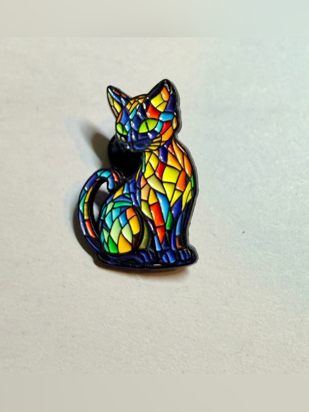 Rainbow 🌈 Metal & Enamel Stained Glass Design Cat/Kitty Pin w/Butterfly Clasp